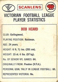 1974 Scanlens VFL #87 Bob Heard Back